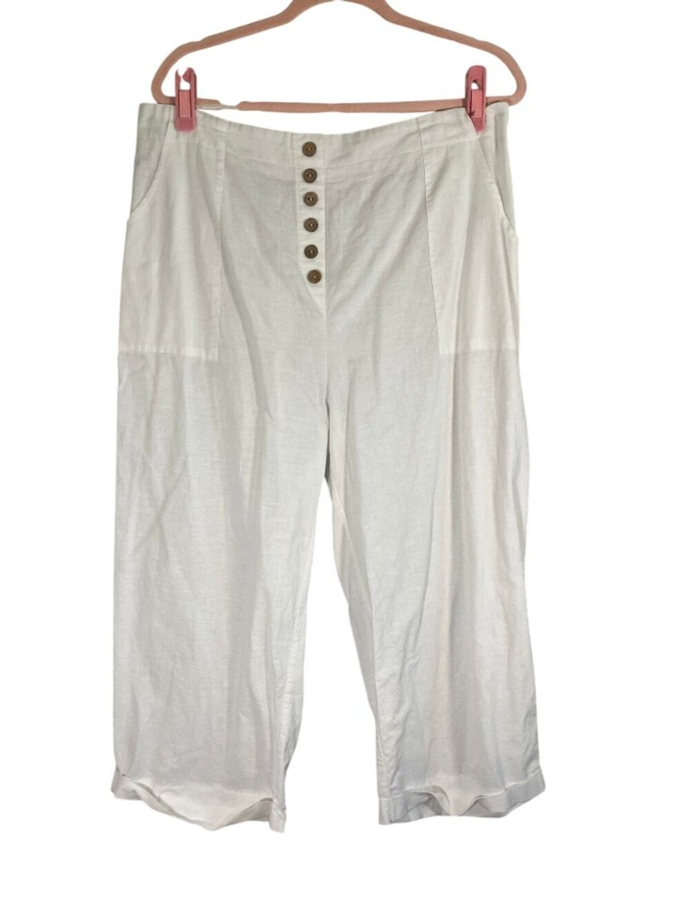 Neutral Linen Wide Leg Pant 2X Minimalist Euro Preppy Resort Summer Retro Chic